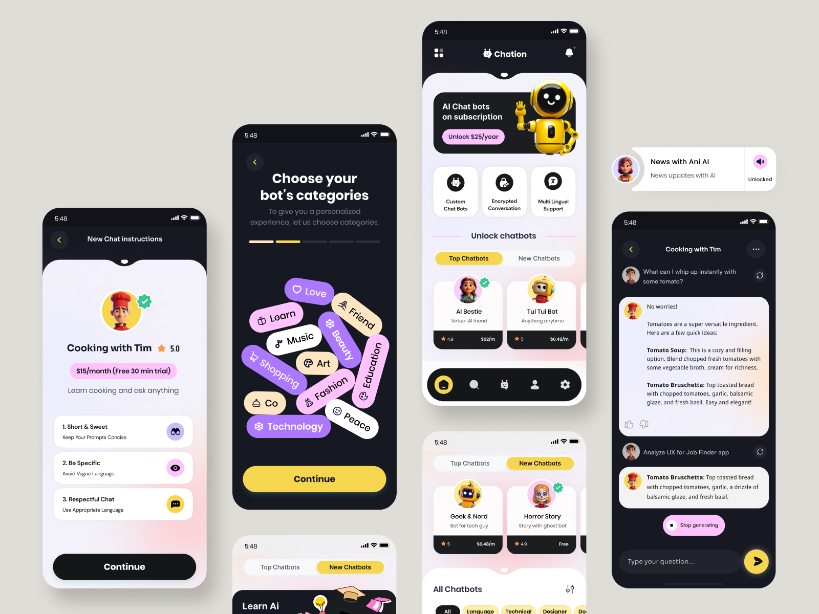 Example of AI Chatbot unused mock-ups